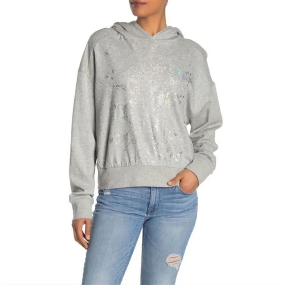 Socialite L Soft Thin Metallic Pink Teal Snake Print Gray Hoodie Sweatshirt